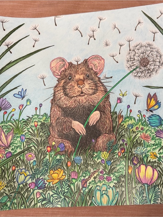 Other - Whimsical Meadow Mouse Art Print - Colorful Floral Illustration